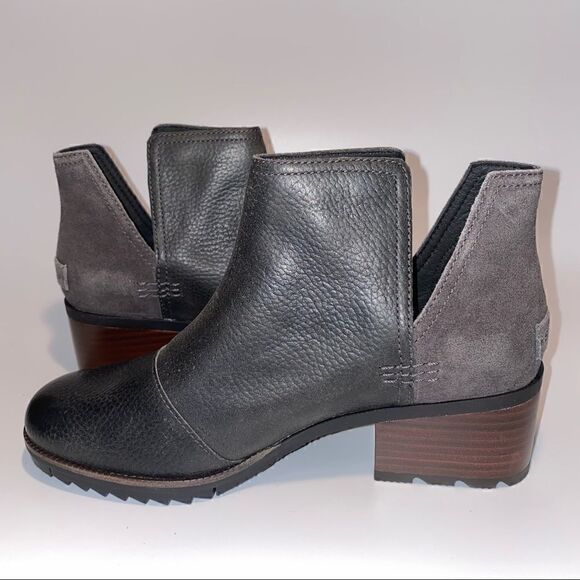 Sorel Cate Cut Out Ankle Boots Block Heel Quarry - Picture 3 of 7